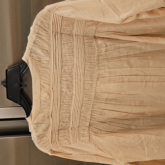 💕XIRENA💕 Allie Shirred Lace-Inset Cotton Shirt ~ Sepia Large NWT - Picture 14 of 16